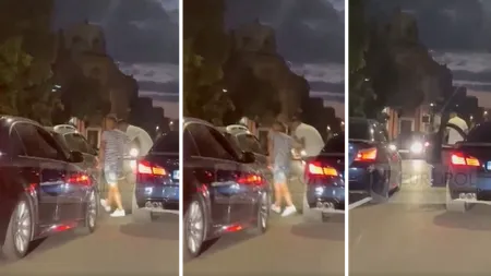 VIDEO Un polițist a fost agresat în trafic de un grup de scandalagii în timp ce se afla în mașina personală împreună cu familia sa