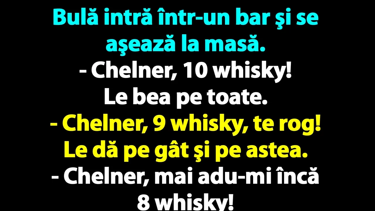 BANC | Bulă intră într-un bar şi se aşează la masă: 