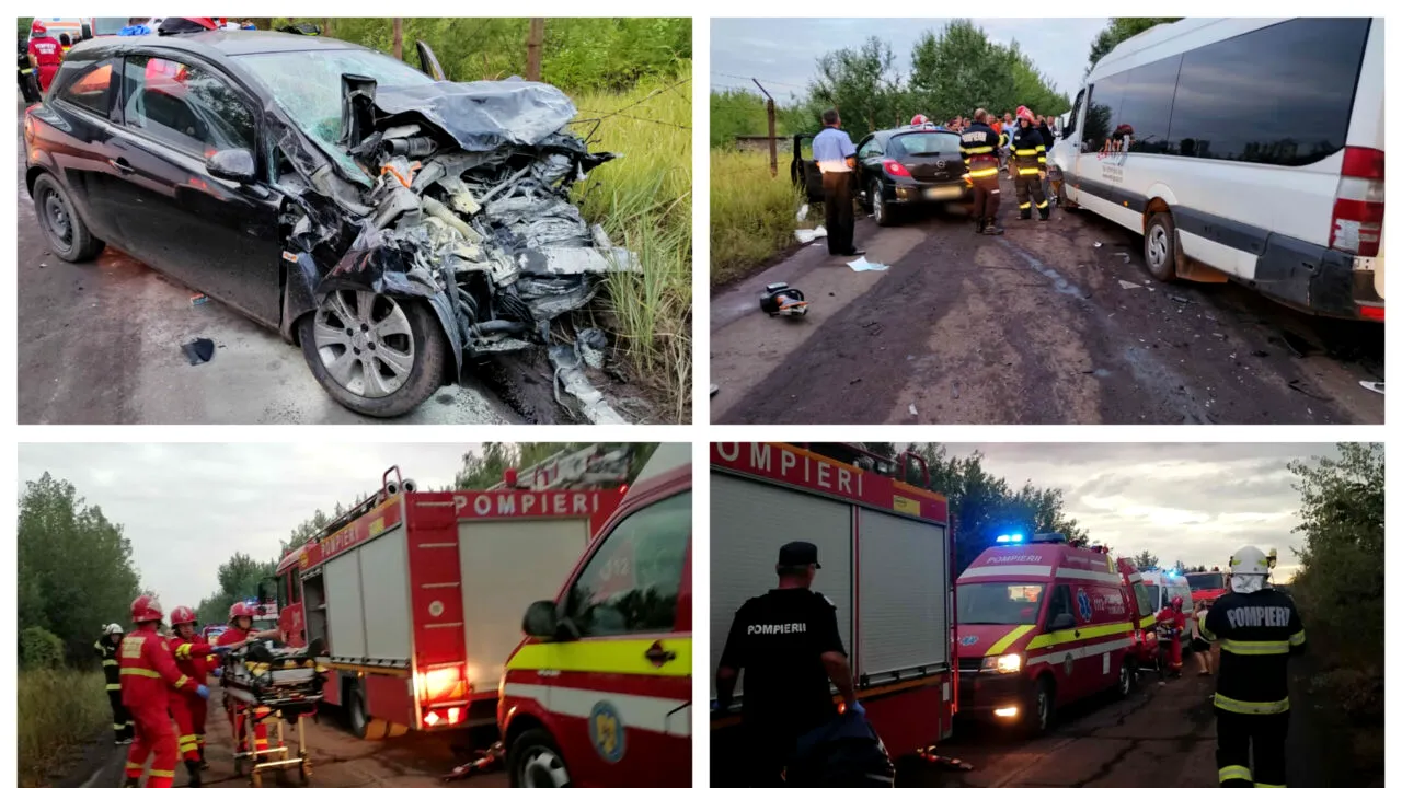 Un microbuz și o mașină s-au lovit frontal pe DN1A, în localitatea Valea Călugărească. Autoritățile din Prahova au activat planul roșu de intervenție