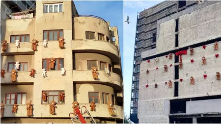 Crăciun horror în Constanța. Magia sărbătorilor, stricată de o clădire care stă să cadă, pe care au fost instalați ursuleți de pluș. Orașul e scandalizat