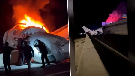 Imagini cu un puternic impact emoțional. Oameni salvați dintr-un avion în flăcări, după ce aeronava s-a prăbușit pe o autostradă din Texas