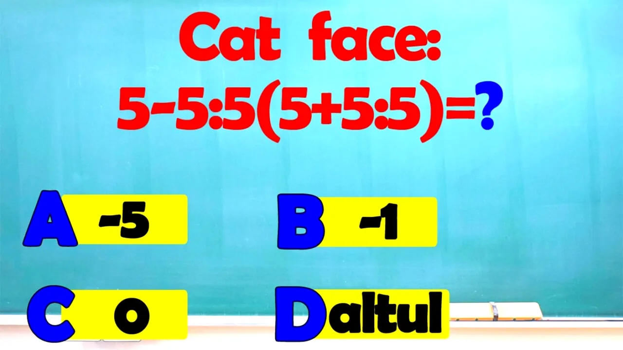 Test IQ | Te crezi un GENIU? Rezolvă exercițiul 5-5:5(5+5:5) în 5 secunde!