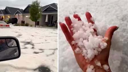 Furtună extremă în SUA. Ninsori în plină vară în statul Idaho: o stradă a fost acoperită de apă și gheață. Cod roșu de caniculă cu temperaturi de 46°C în estul Americii