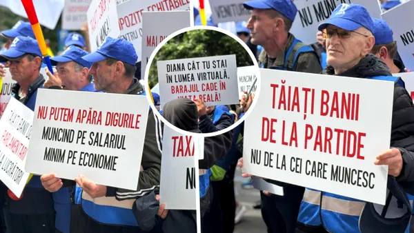 Sindicaliştii de la Apele Române protestează la București: ”Diana, cât tu stai în lumea virtuală, barajul cade în viața reală”