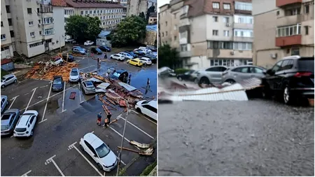 Dezastru în Târgoviște după o furtună violentă de câteva zeci de minute. Copaci doborâți, acoperișuri smulse și bulevarde blocate. O persoană a fost rănită de un acoperiș prăbușit pe șosea