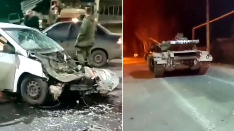 Accident grav între un taxi și un tanc în Donețk: ”GTA. Urmărire de 5 stele”