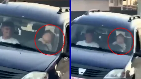 Ireal ce se întâmplă în România. Un bebeluș de 11 luni, filmat la volanul unei mașini