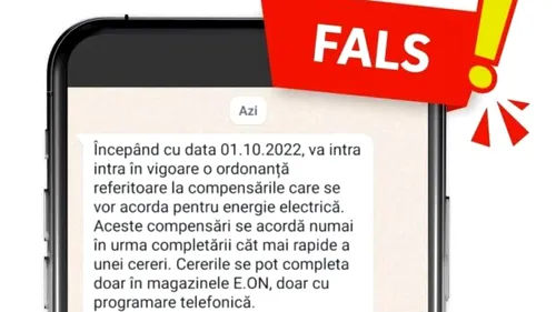 Atenție la mesajele false primite în numele E.ON! Energie România roagă consumatorii să nu dea curs invitațiilor