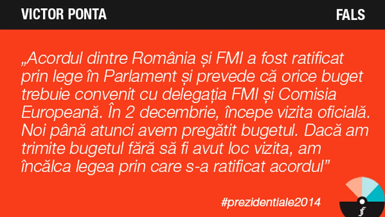 Adevărat sau Fals? Victor Ponta: Dacă am trimite bugetul pe 2015 Parlamentului fără să fi avut loc vizita delegației FMI, am încălca legea