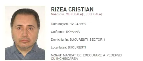 Fotografia lui Cristian Rizea, pe site-ul Poliției Române la „Urmăriri