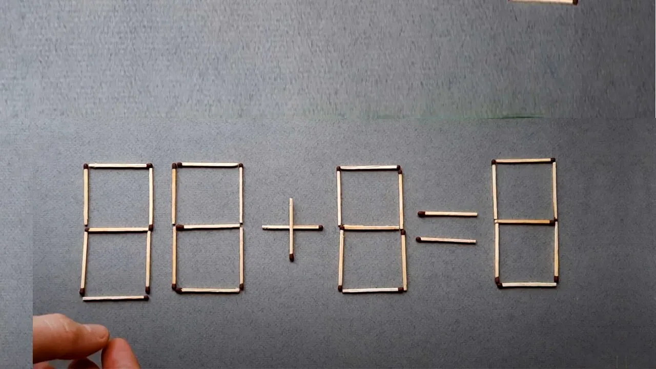 TEST IQ | Mută 2 bețe de chibrit pentru a corecta egalitatea: 88+8=8