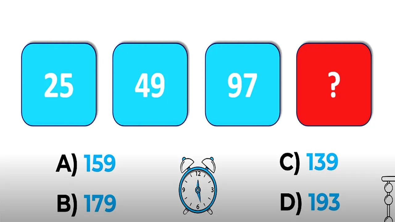 Test IQ pentru matematicieni | Ce număr urmează în seria: 25, 49, 97?