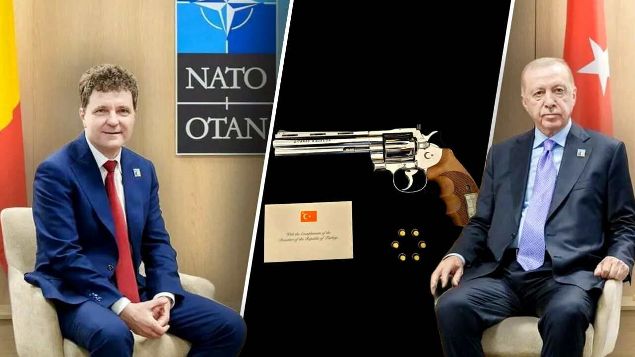 Ce scrie pe biletul care a însoțit revolverul Gumusay Magnum pe care l-a primit Nicușor Dan de la Recep Erdogan. Gândul a obținut mesajul