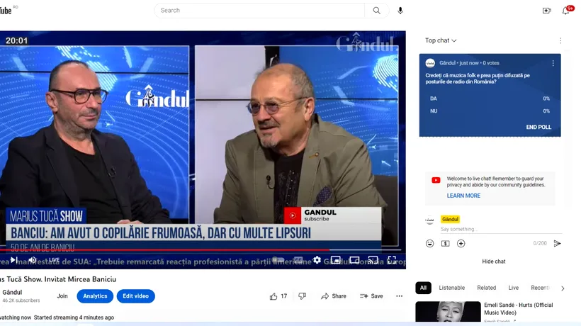 Poll Marius Tucă Show: „Credeți că muzica folk este prea puțin difuzată pe posturile de radio în România?”