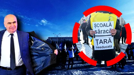 Profesorii și studenții protestează sub geamul lui Bolojan, pe fond asurzitor de vuvuzele. 