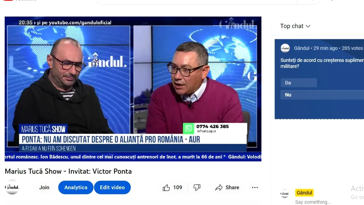 Poll Marius Tucă Show: „Sunteți de acord cu creșterea suplimentară a pensiilor militare?”