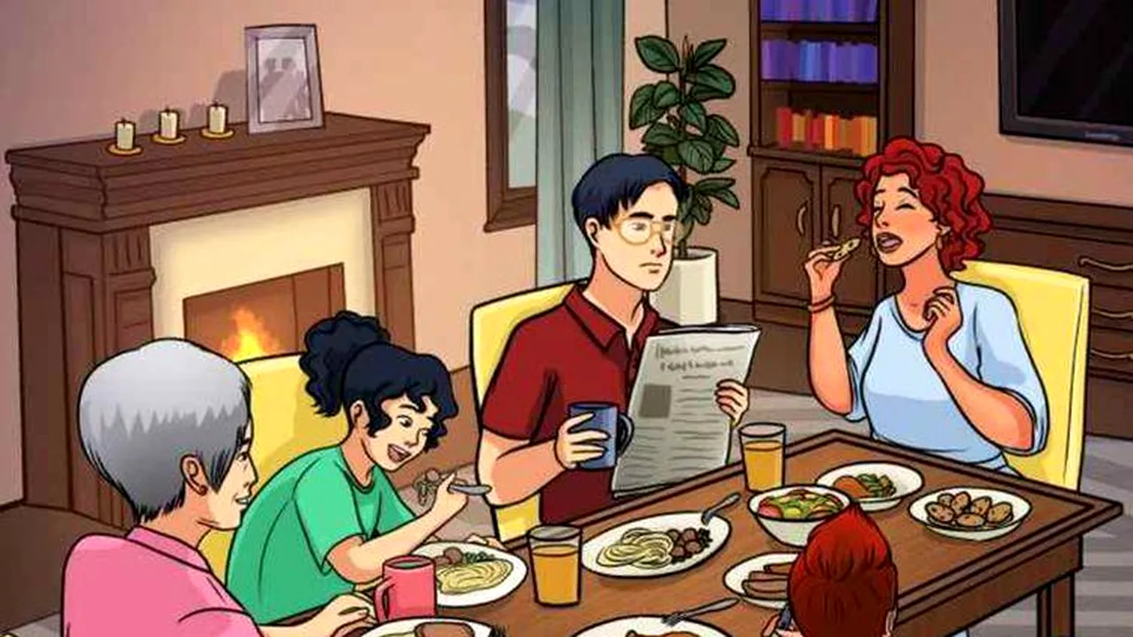 TEST IQ | Descoperă greșeala din această imagine cu o cină în familie! Geniile își dau seama în mai puțin de 7 secunde