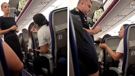 VIDEO Motivul pentru care românca din imagine a fost dată afară de către stewardesă, dintr-un avion WizzAir