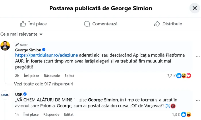 George Simion îndeamnă lumea să se înscrie în AUR: “În scurt timp vom avea ALEGERI”/ Ce răspunde USR
