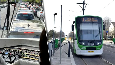 Primăria Capitalei, reacție după ce Gândul a relatat că Linia 5 de tramvai este blocată de mașini: „Montăm stâlpișori de cauciuc”
