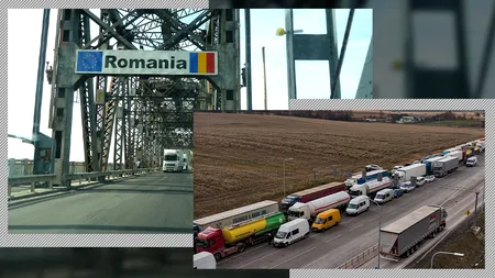 VIDEO | Circulaţia pe Podul Giurgiu-Ruse se desfăşoară pe o singură bandă, până pe 22 decembrie. Camioanele așteaptă la frontieră și șase ore