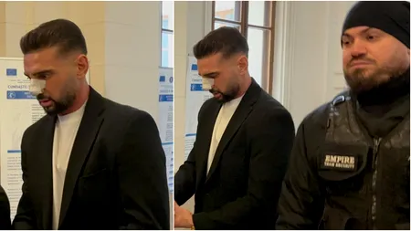 Dorian Popa a ajuns la Tribunal flancat de bodyguarzi și bandajat la nas. Judecat pentru că a condus sub influența substanțelor interzise