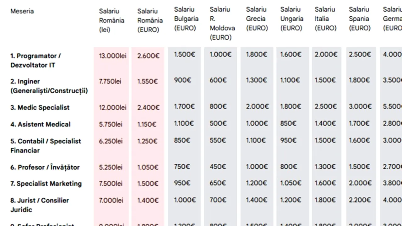 Tabel salarii | Ce salariu ar trebui să ai în România pentru job-ul tău + câți bani ai primi în străinătate pentru aceeași meserie