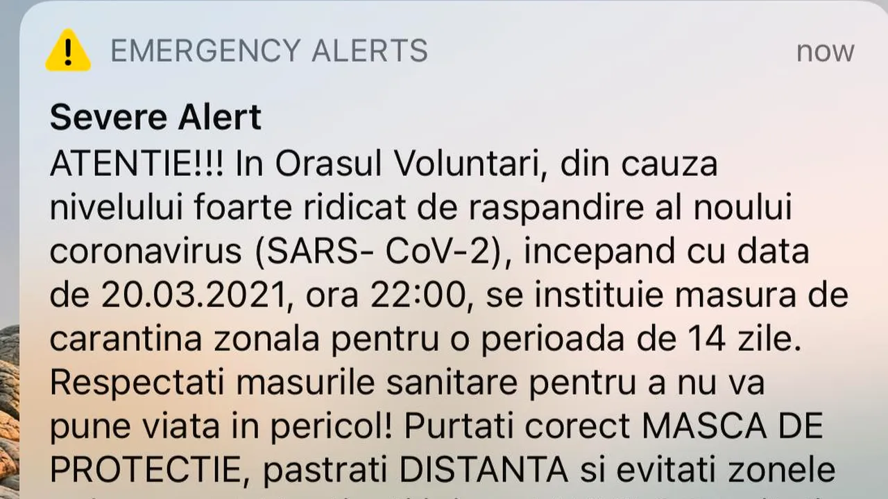 Domnești, Jilava, Pantelimon și Voluntari intră în carantină pentru o perioadă de 14 zile, de la ora 22.00