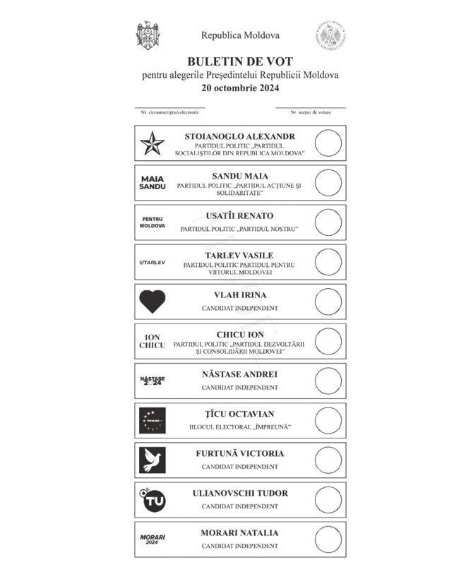 Buletinul de vot pentru alegerile prezidențiale din Republica Moldova.