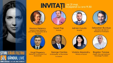 GÂNDUL LIVE. Ministrul Muncii, Violeta Alexandru, și ministrul Turismului si al Economiei, Virgil Popescu, printre invitații Emmei Zeicescu, pe 21 mai, de la 11.30