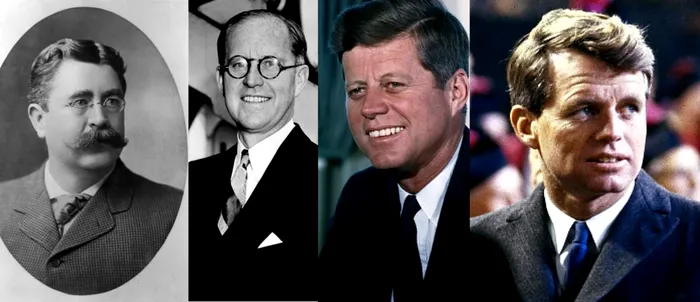 De la stânga la dreapta - Străbunicul, bunicul, unchiul și tatăl politicianului Robert F. Kennedy Jr. : Patrick Joseph Kennedy (1858 – 1929), Joseph Patrick Kennedy Sr. (1888 –1969), Robert Francis Kennedy (1925 – 1968), John Fitzgerald Kennedy (1917 – 1963). Sursa Foto -Wikipedia Commons 