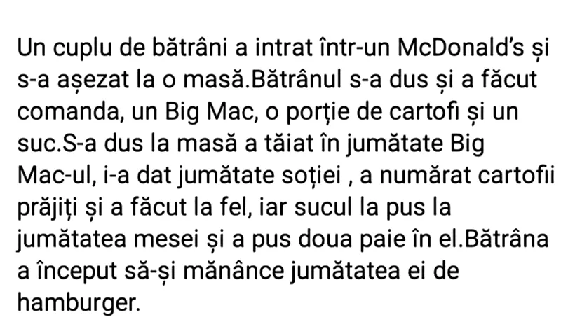 BANCUL de joi | Un cuplu de pensionari intră într-un McDonald's