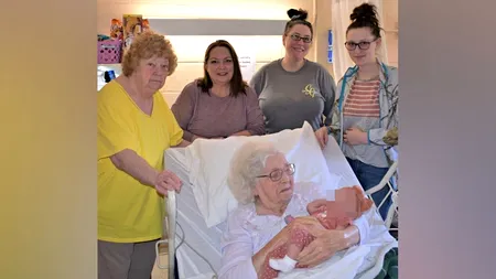 O bunicuță de 98 de ani din SUA își ține în brațe prima stră-stră-strănepoată. Femeia are un număr impresionant de DESCENDENȚI