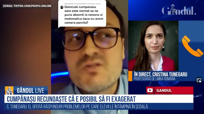 GÂNDUL LIVE. Cristina Tunegaru, profesoară de limba română: „Există copii de 8 ani care îi trimit mesaje lui Cumpănașu. Părinții trebuie să intervină!”