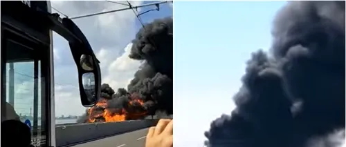 VIDEO | Un autobuz cu pasageri, care făcea legătura între Aeroportul Treviso și Veneția, a luat foc și a apoi a explodat pe un pod din Italia