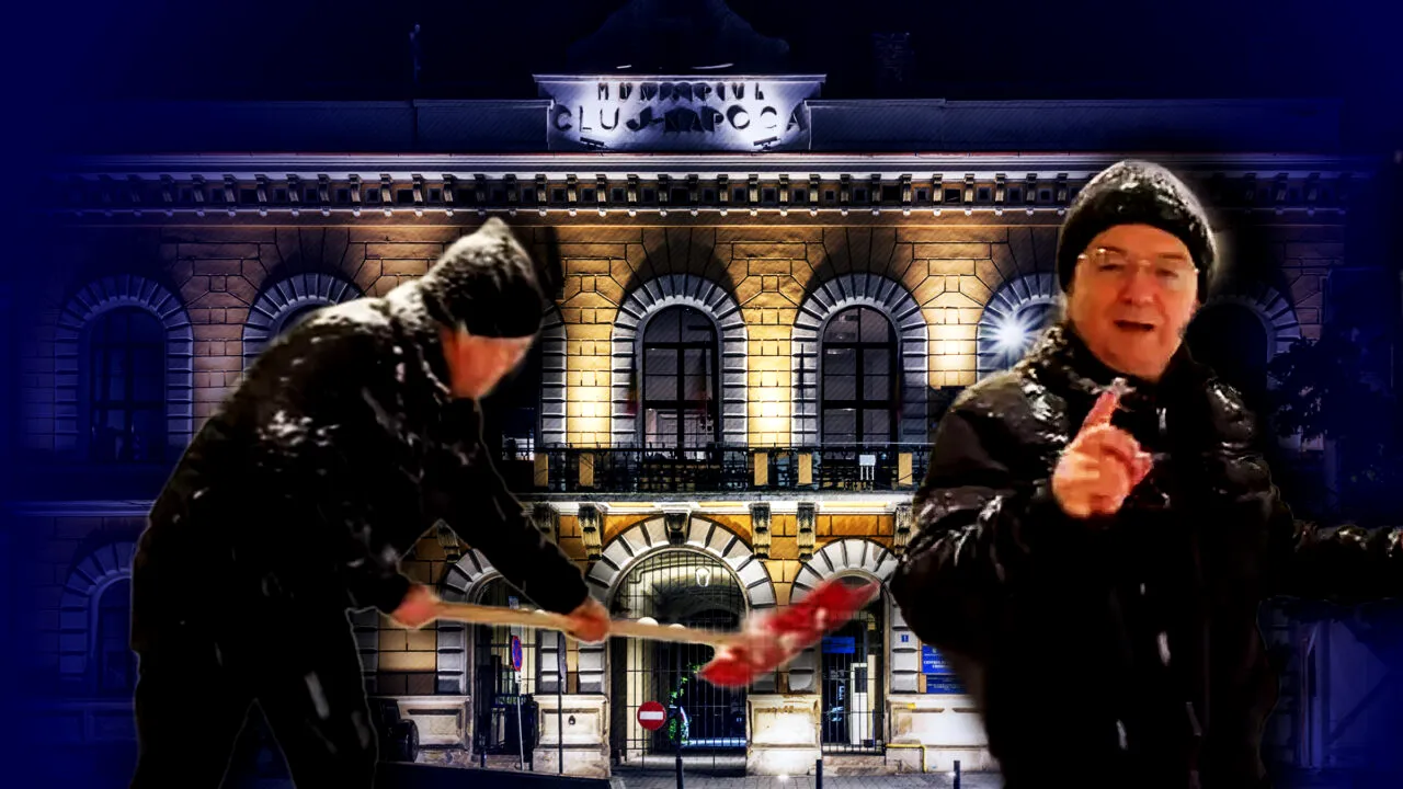 Emil Boc se ține de acțiuni de PR pe Facebook, dar în realitate parcarea primăriei este sub apă. Mașinile abia dacă se mai pot deplasa, dar edilul dă la zăpadă pentru like-uri