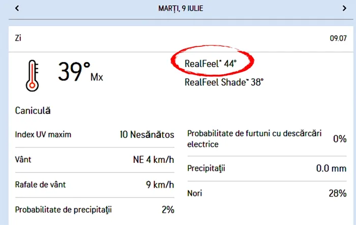 Ce se anunță pentru 9 iulie 2024 (temperaturi resimțite de 44 grade Celsius)