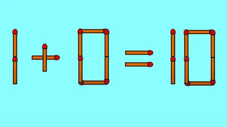 Test de inteligență | Mutați un singur chibrit, pentru a transforma 1+0=10 într-o egalitate corectă