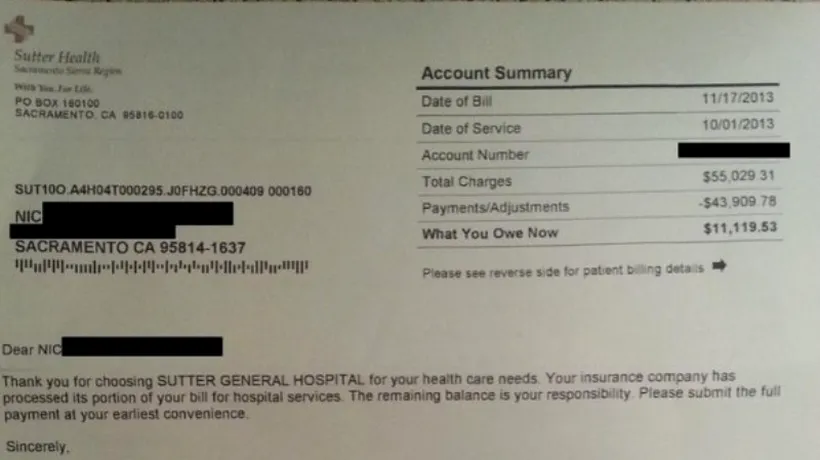 O factură de spital a devenit virală pe internet. Motivul, în fotografie