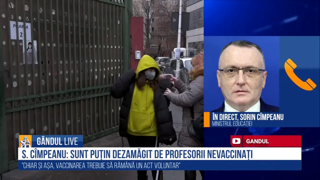 GÂNDUL LIVE. Sorin Cîmpeanu: „Sunt puțin dezamăgit de numărul de profesori vaccinați” | VIDEO