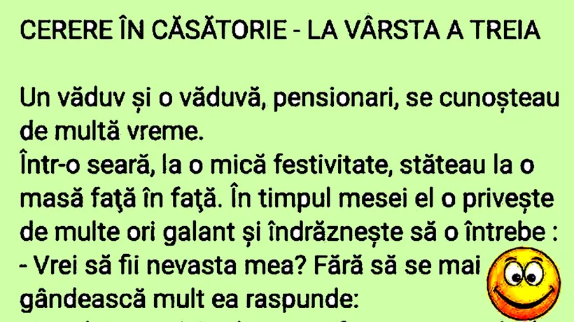 BANCUL ZILEI | Cerere în căsătorie - la vârsta a treia