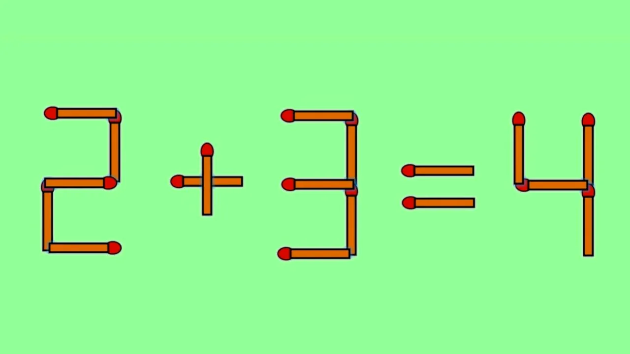 Test de inteligență | Mutați un singur chibrit, pentru a transforma 2 + 3 = 4 într-o egalitate corectă