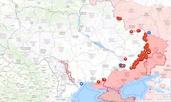 Situația curentă de pe frontul ruso-ucrainean - LiveUaMap.com | Roșu- teritorii ucrainene aflate sub ocupație rusească 