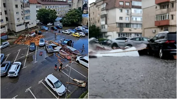 Dezastru în Târgoviște după o furtună violentă de câteva zeci de minute. Copaci doborâți, acoperișuri smulse și bulevarde blocate. O persoană a fost rănită de un acoperiș prăbușit pe șosea