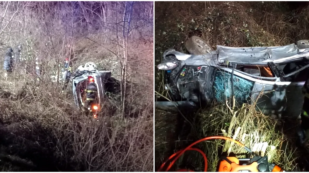 Șase tineri, cu vârste între 14 şi 19 ani, s-au răsturnat cu mașina pe DN 1, la Hula Bradului, în Sibiu