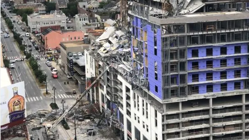 Momentul în care un hotel în construcție din New Orleans se prăbușește. Un mort și doi dispăruți - VIDEO
