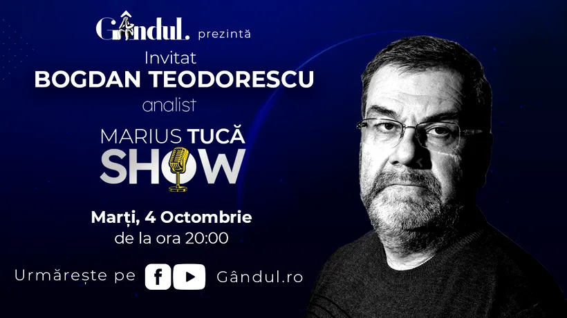 Marius Tucă Show începe marți, 4 octombrie, de la ora 20.00, live pe gândul.ro