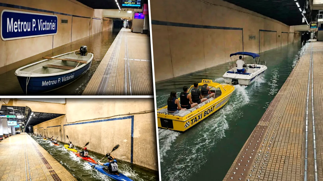 Inundație de glume pe Facebook după furtuna din Capitală. Apa de la metrou a generat cele mai multe postări: Metroul Naval Victoriei