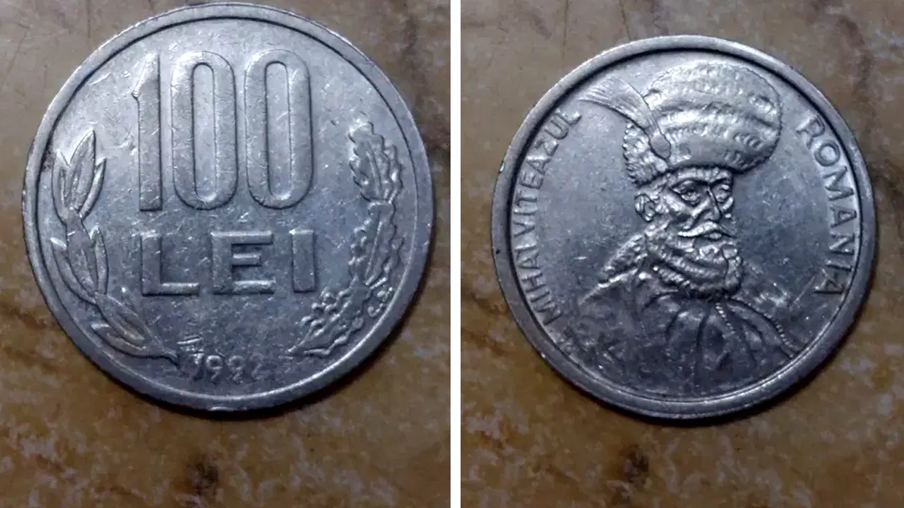 Dacă o ai acasă, te îmbogățești! Cu cât se vinde în 2022 o monedă de 100 de lei din anul 1992, cu chipul lui Mihai Viteazu