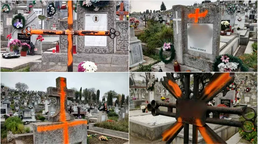 Angajații unui cimitir au dat cu vopsea fosforescentă pe cruci. Au vrut să evidențieze locurile pentru care nu s-au mai plătit taxele